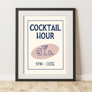 Cocktail Hour Print, Bar Cart Decor, Retro Art Print, Happy Hour Sign, Hand Letters Wall Art, Vintage Drink Poster, Bar Accessoire