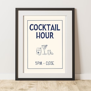 Cocktail Hour Print, Bar Cart Decor, Retro Art Print, Happy Hour Sign, Trendy Keuken Muurkunst, Vintage Drink Poster, Bar Accessoire