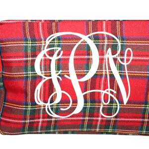 Plaid Monogrammed Cosmetic bag, Plaid Personalized Toiletry bag, bridesmaid makeup bag, Christmas gift, makeup stocking stuffer