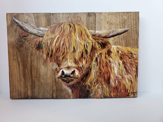 Shaggy Cow Original Painting On Wood Etsy