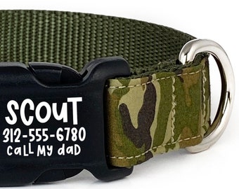 Personalized Camo Dog Collar - Camouflage Dog Collar with a Laser Engraved Buckle - Hunting Dog Collar - Military Dog Tag - Pet ID