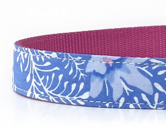 Modern Floral Dog Collar in Cornflower Blue & Rosy Pink - Spring - Summer - Female Dog Collar - Contemporary  Floral Dog Collar for Girl