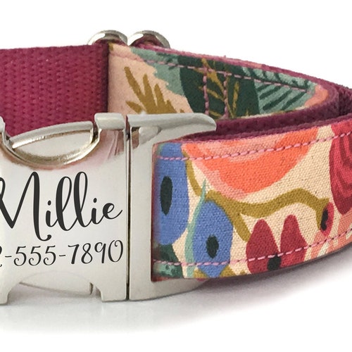 Personalized Dog Collar Laser Engraved Buckle Dog ID Tag Etsy