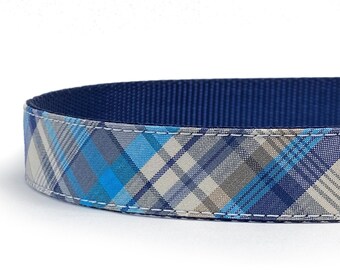 Teal and Navy Blue Plaid Dog Collar -  Classic Tartan Dog Collar - Adult and Puppy Collar