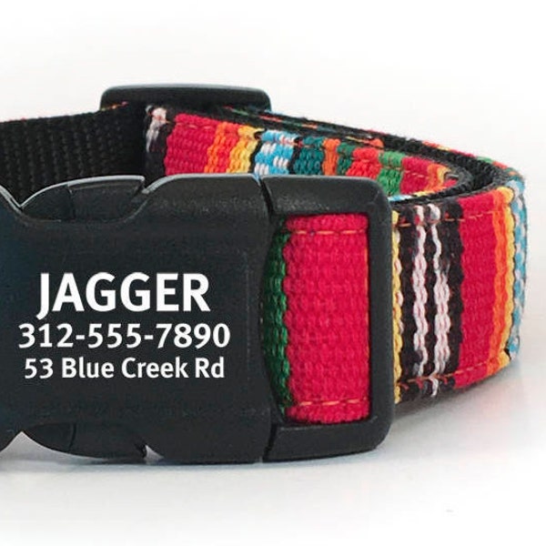 Personalized Red Dog Collar in a Hand-Woven Ikat - Engraved Buckle - Boho Dog Collar - Southwest Tribal Dog Collar with Name  - Pet ID