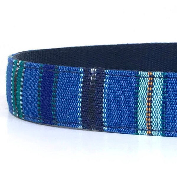 Blue Boho Dog Collar Made from a Stunning Hand-Woven Guatemalan Fabric - Southwest Style Dog Collar - Tribal Pattern Ethnic Style Dog Collar