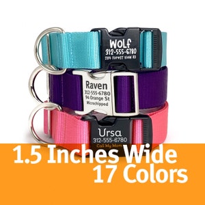 1.5&quot; Wide Personalized Dog Collar: Engraved Buckle, Nylon Webbing