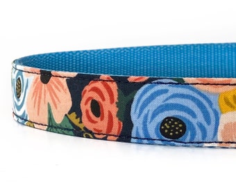 Floral Dog Collar in a Navy, Pink, and Coral - Rifle Paper Co. fabric - Female Dog Collar - Feminine Dog Collar - Girl Dog Collar w/ flowers