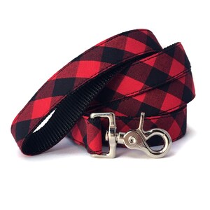 Red Buffalo Plaid Dog Leash - Red and Black Gingham Leash - A Great Choice for Winter Walks - Red Plaid Dog Lead