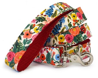 Rifle Paper Co. Floral Hundeleine: Strapazierfähiges Nylongewebe, Pink & Blau