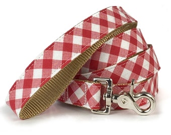Hondenriem rood gingham: geruite katoenen riem
