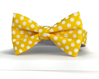 Yellow Polka Dot Dog Bow Tie: Preppy Pet Collar Attachment