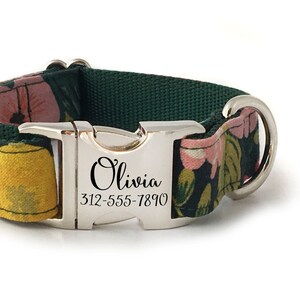 Personalized Dog Collar in a Pink, Coral and Yellow Rifle Paper Co Floral - Laser Engraved Buckle - ID Dog Collar - Girl Name Dog Collar
