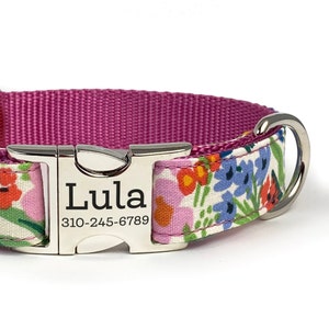Personalized Floral Dog Collar with Engraved ID Buckle | Colorful and Feminine Rifle Paper Co. Fabric | Perfect Gift for Dog Lovers