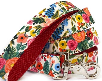 Floral Rifle Paper Co. Dog Leash in Pink, Persimmon, and True Blue - Spring - Summer - Girl Dog Leash - Rifle Paper Company - Girl Dog Lead