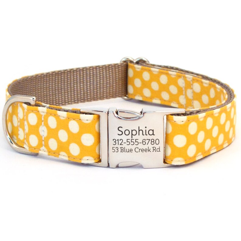 Personalized Dog Collar in a Yellow Polka Dot With Laser Etsy