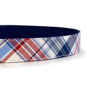 Red White Blue Plaid Dog Collar - Patriotic Tartan Collar