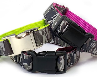 Camo Dog Collar: Heavy Duty Nylon Webbing, Military Style