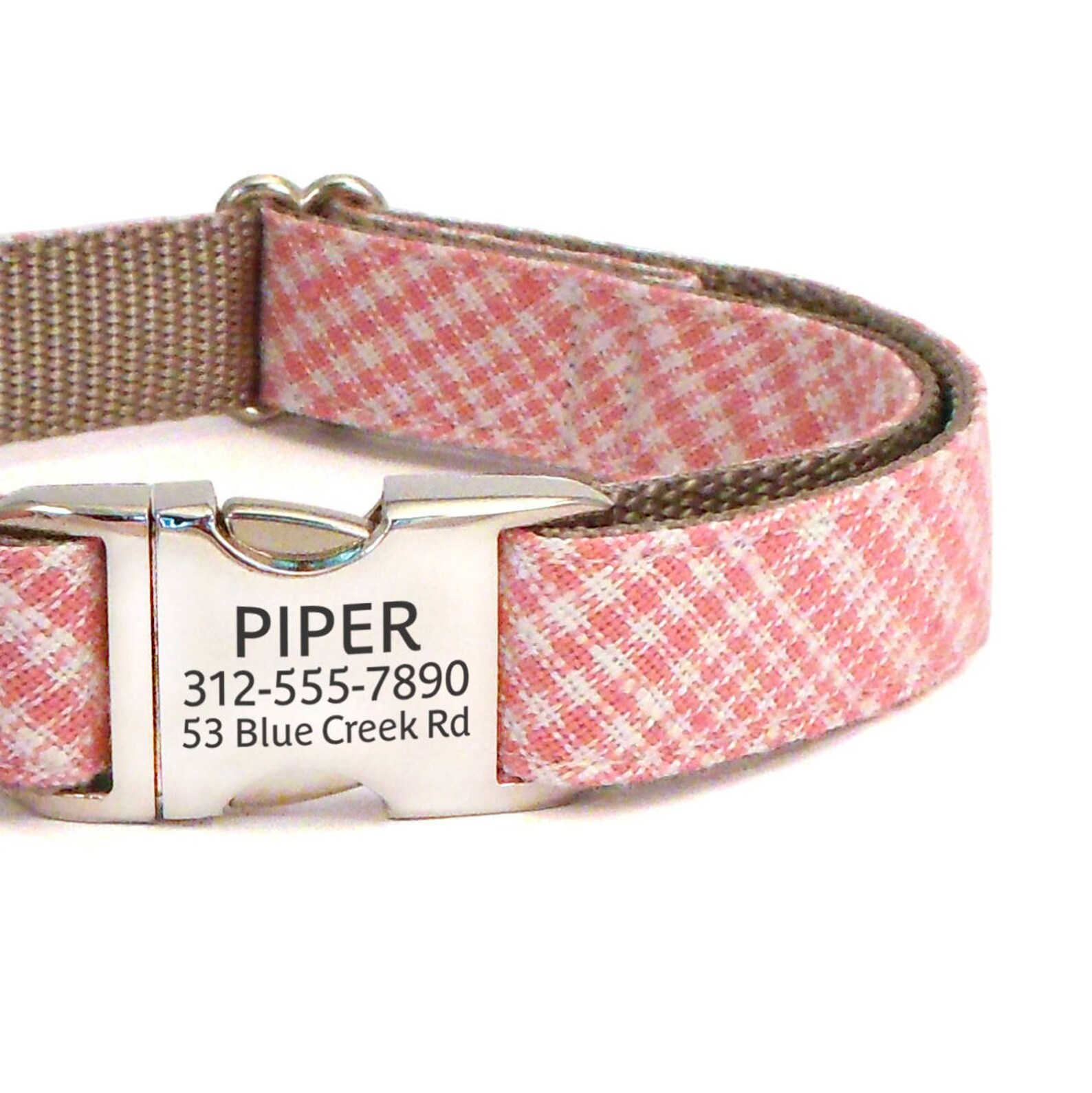 Collar de perro personalizado en un cuadro rosa con hebilla Etsy España