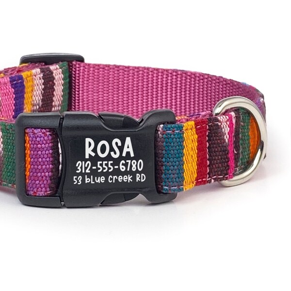 Spersonalizowana obroża dla psa: różowy Southwest Ikat, klamra grawerowana laserowo