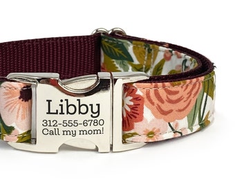 Collar floral personalizado para perro: Rifle Paper Co. Rosa ruborizado, granate y verde