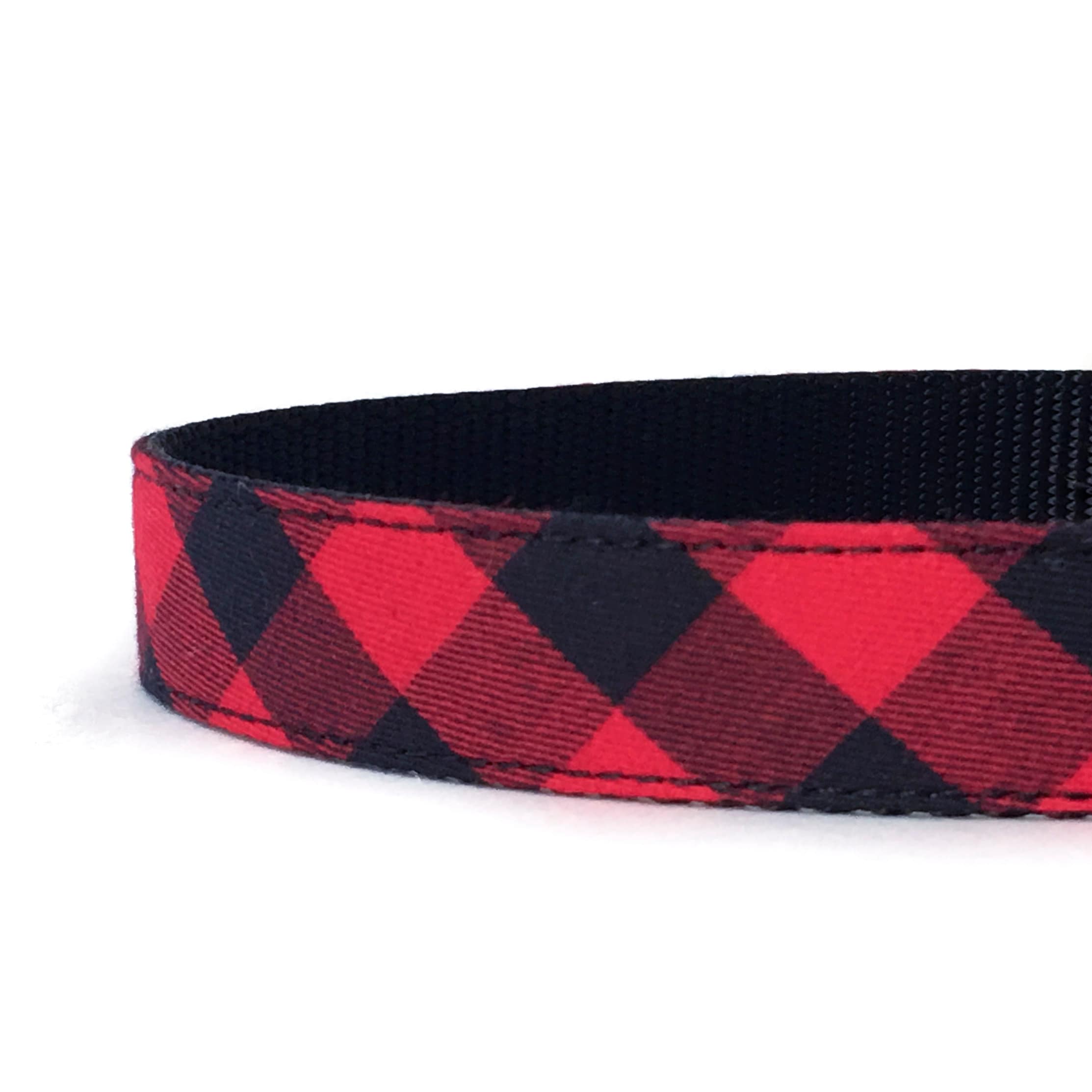 Red Buffalo Plaid Dog Collar Black Nylon Webbing