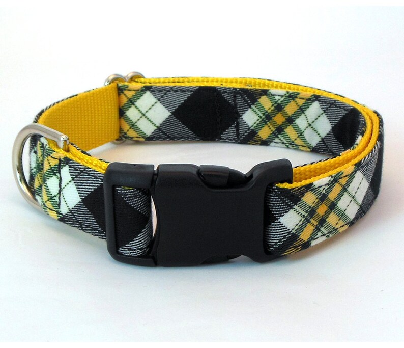 Plaid Dog Collar in Black and Yellow Preppy Dog Collar Etsy