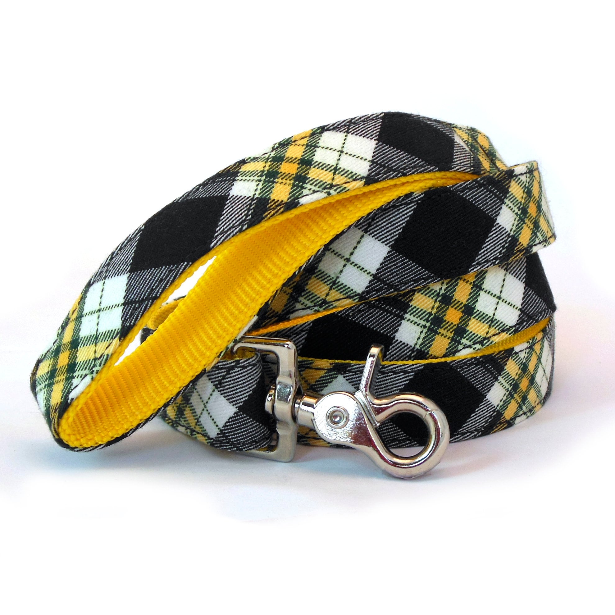 Plaid Dog Leash Black & Yellow Tartan, Iowa Hawkeye Colors