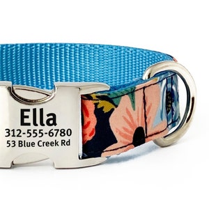 Personalized Floral Dog Collar: Rifle Paper Co Fabric, Laser Engraved Buckle