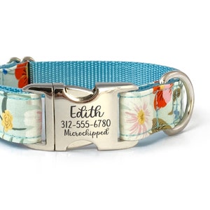 Personalized Floral Rifle Paper Co. Dog Collar in Mint, Red, Blue & Blush - Engraved Buckle - Girl Dog Collar - ID Dog Collar - Name Collar
