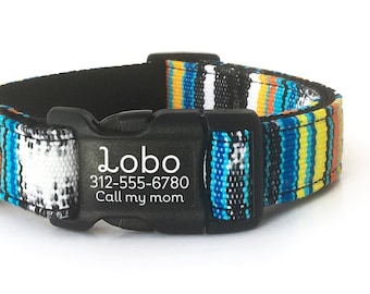 Gepersonaliseerde boho-hondenhalsband: Guatemalteekse handgeweven stof, gegraveerde gesp, cadeau hondenliefhebber