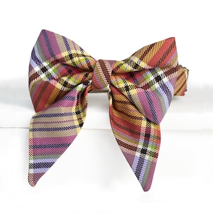 Girl Dog Bow Tie: Mauve & Salmon Plaid, Fall/Winter Collar Accessory, Removable