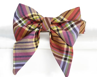 Papillon per cani femmina: scozzese color malva e salmone, accessorio per collare autunno/inverno, rimovibile