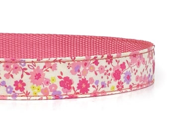 Collare per cani con motivo floreale rosa: fettuccia in nylon, fibbia in metallo opzionale