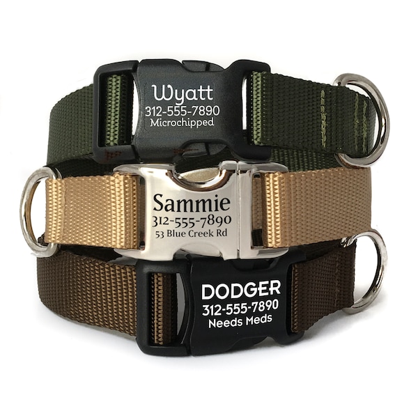 Collar para perro con hebilla grabada personalizada: correa de nailon duradera