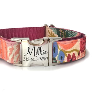 Personalized Dog Collar in Colorful Floral with Laser Engraved Buckle - ID Dog Collar Personalization - Girl Dog Collar - Name Dog Collar