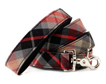 Red and Black Plaid Dog Leash: Classic Tartan Cotton Lead