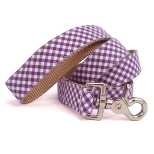 Purple Gingham Dog Leash  - Plaid Dog Leash - Preppy Dog Collar - Checkered Dog Leash - Dog Lead - Custom Leash - 4ft and 5ft Lengths