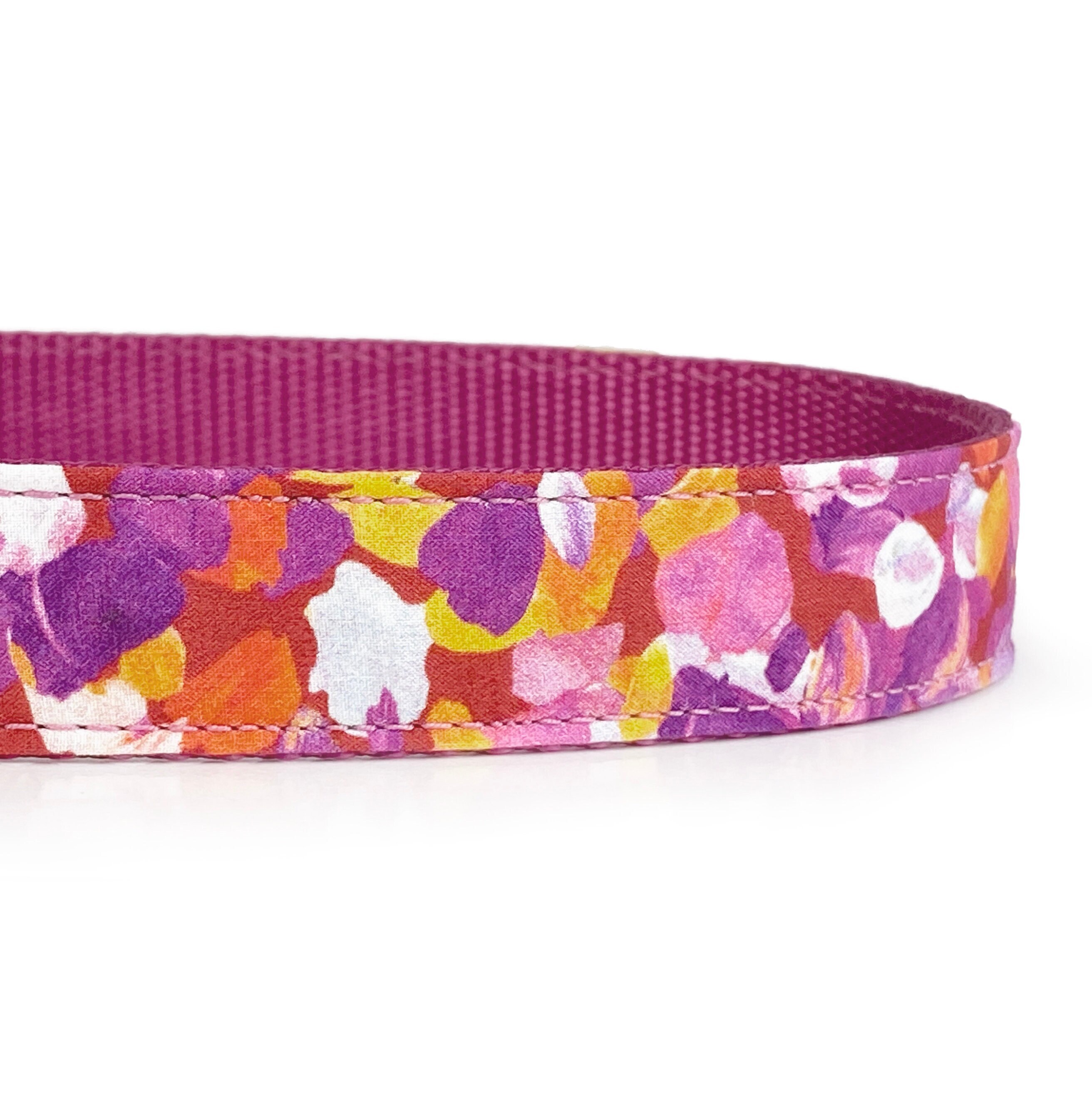 Painterly Floral Dog Collar in Saturated Shades of Magenta, Pink, & Purple | Female Dog Collar for Spring and Summer - Feminine Dog Collar