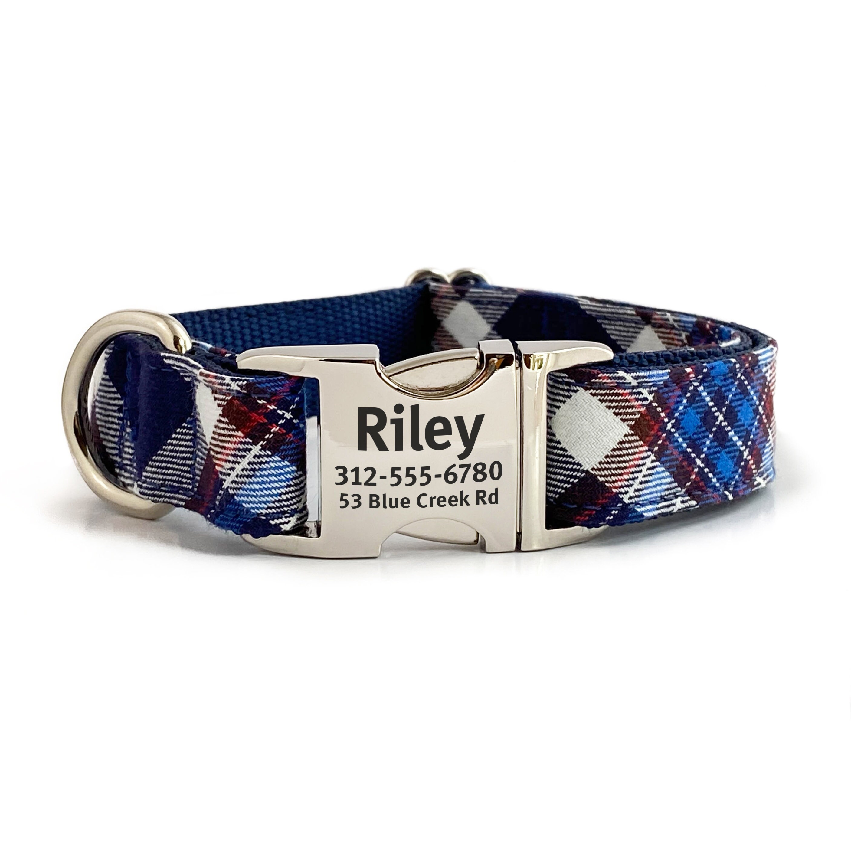 blue plaid dog collar