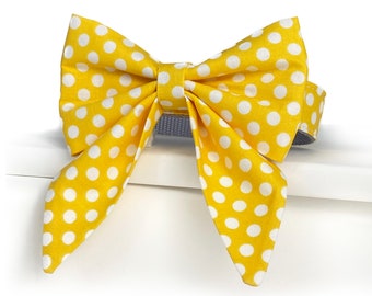 Yellow Polka Dot Dog Bow: Removable Bow Tie Attachment