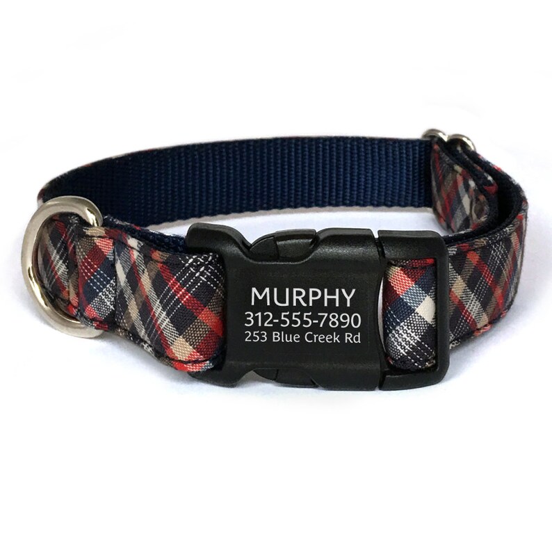 Personalized Dog Collar in a Red White and Blue Plaid With Etsy