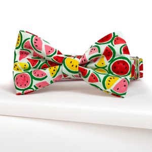 Dog Bow Tie in a Playful Watermelon Motif l Red, Yellow, Pink, and Green | Removable Bow Tie Sold Separately or with a Matching Collar