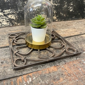 Vintage Welded Steel Trivet: Square Decorative Plant Stand (9" x 9")