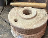 Traditional Stone Seed Grinding Wheel Made From Pink Hued Rajasthani Sandstone, Indoor Or Garden Decor, Door Stop