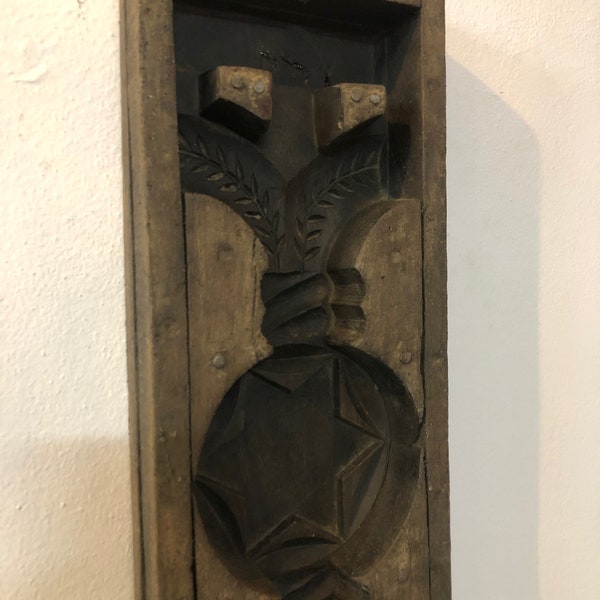 Antique Wood Carved Factory Mold Of Ornamental Star of David Design Upcycled Into Wall Art 28" x 7.5" x 2.5"