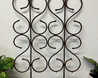 Set of 2 Vintage Scrolled Wrought Iron Salvaged Trellis Plant Supports For The Garden with Ground Stake, 31' height