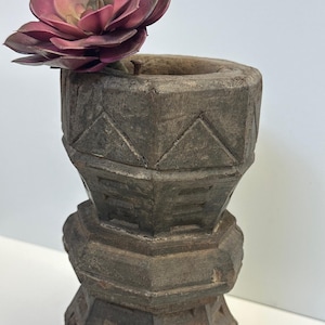 Vintage Primitive Wood Carved Mortar, Grain Grinder, Shelf Decor Piece, Succulent Planter