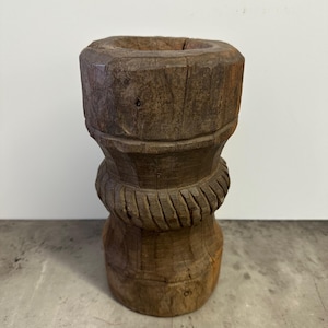 Vintage Primitive Wood Carved Mortar, Grain Grinder, Great Decor Piece or Succulent Planter From India, 11&quot; ht x 5 1/2&quot; dia, 6 1/2 lbs