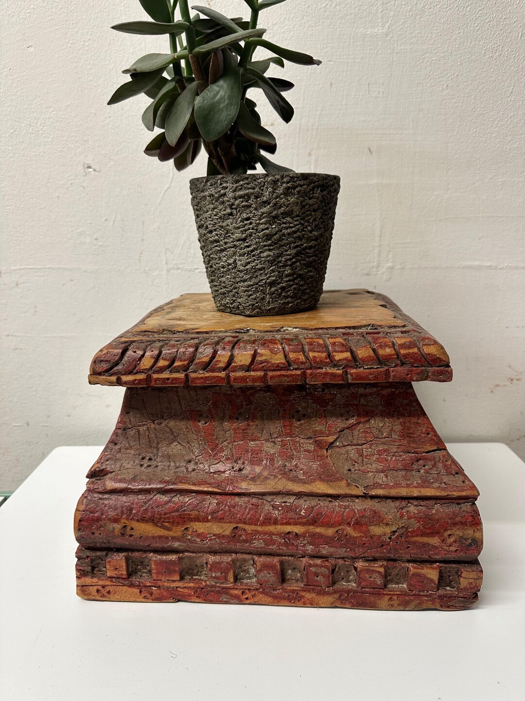 Large and Heavy Architectural Salvage Wooden Carved Riser Base With ...
